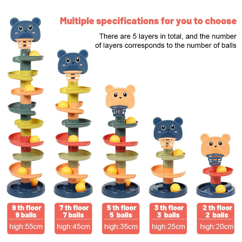 Baby Toys Sliding Rolling Balls Pile Tower Stacking Early Educational Puzzle Rotating Spin Track Toddler Gifts For Children Kids